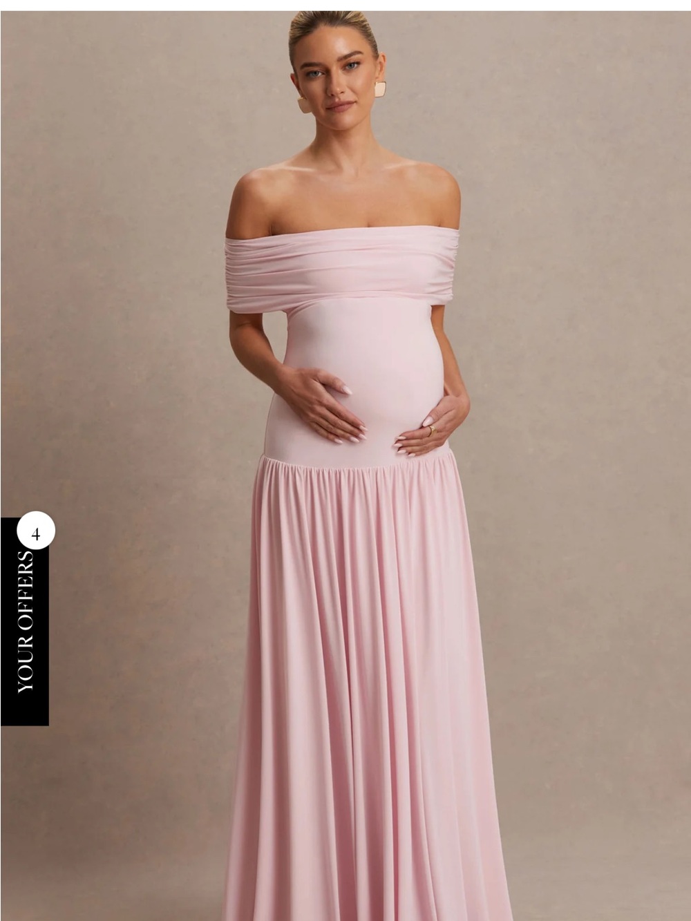 Off-Shoulder Maternity Maxi Dress in Light Pink - Club L London JULIETTE